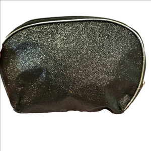 Black Glitter Cosmetic Case with Silver Trim